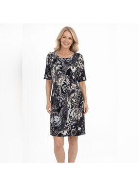 Connected Apparel Navy Floral Office Careerwear Sheath Dress. Size 14